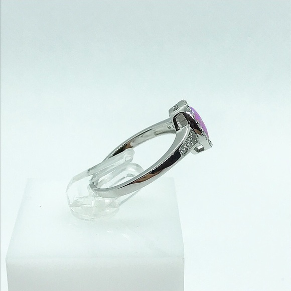 925 Sterling Silver Pink Opal Round Oval Ring - Picture 3 of 3